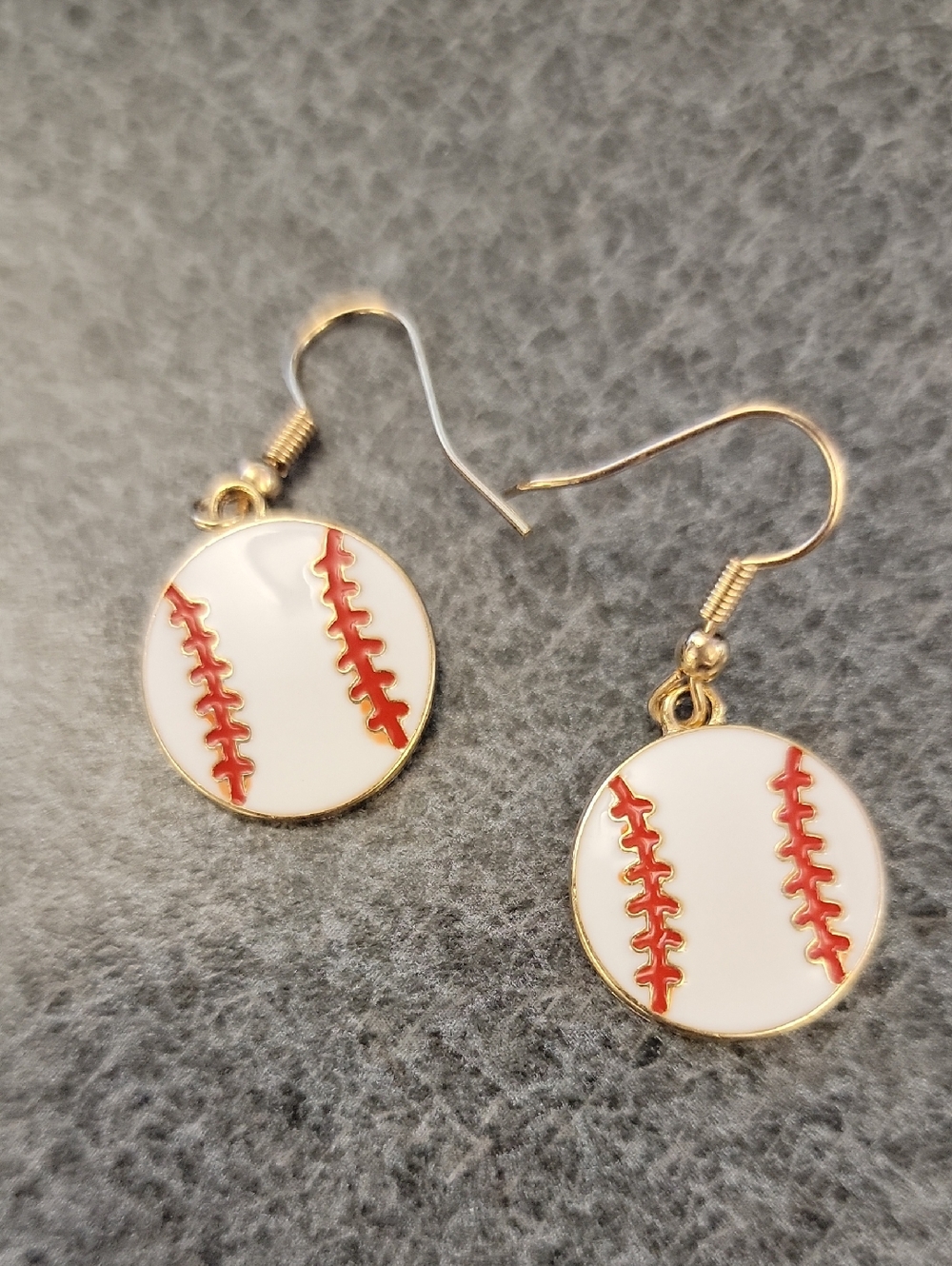 Baseball Stitch Drop Earrings - White & Red